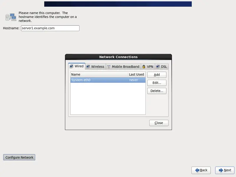 Select network. Centos 6.4.. HOSTNAME -S Linux. Server with Cent os.