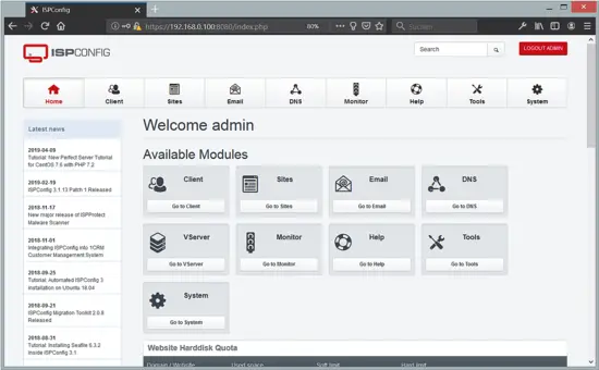 ISPConfig Dashboard on Debian 10