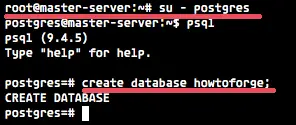 Create a PostgreSQL database on the master server.