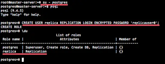 Add a replication user in PostgreSQL