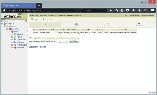 The phpPgAdmin Interface.