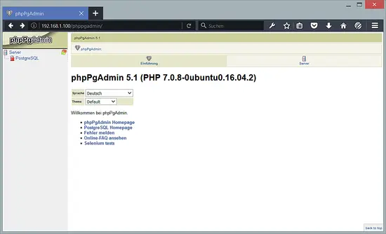 The phpPgAdmin start page.