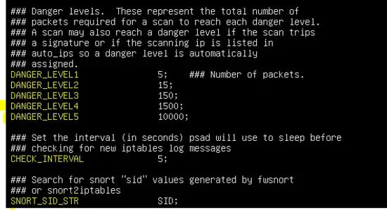 The PSAD Configuration file - Danger Levels.