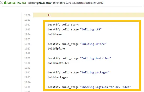 Compiler output while compiling IPFire