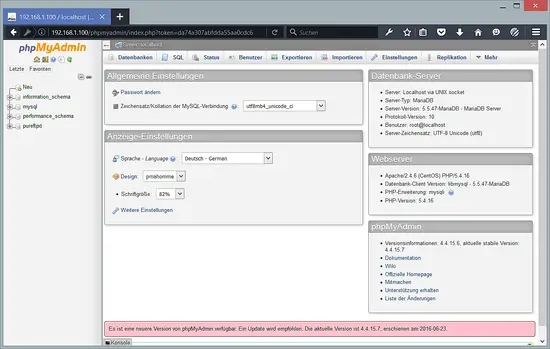 The PHPMyAdmin Dashboard