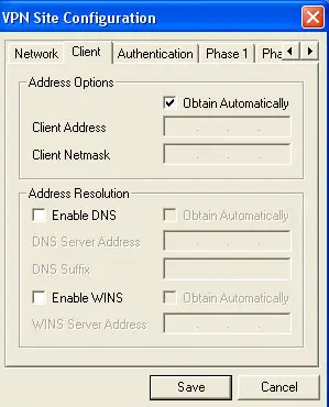 Client options  of the ShrewSoft VPN Client tool