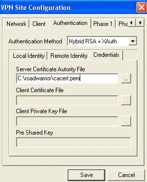 Third authentication tab of the ShrewSoft VPN Client tool