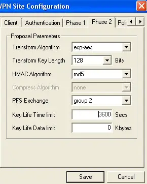 IKE second phase options of the ShrewSoft VPN Client tool