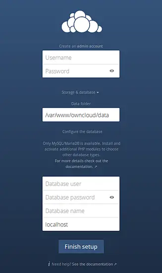 OwnCloud settings.