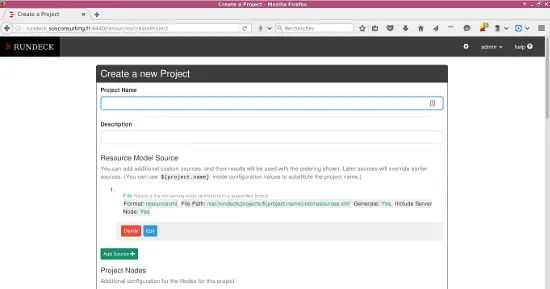 Rundeck new project wizard.