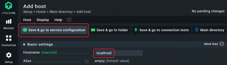 Screenshot of Checkmk adding the localhost