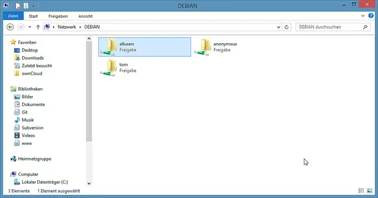 SAMBA Shares in Windows File Explorer