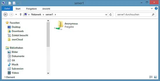 The Samba anonymous share shows up in Windows.
