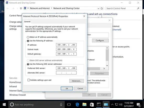 Windows host with static IP