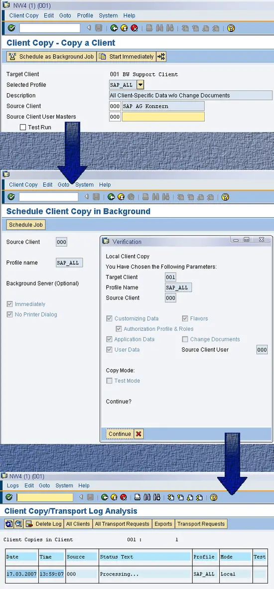 Copying client data