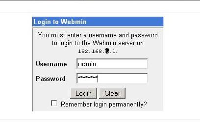 Webmin Logon Screen