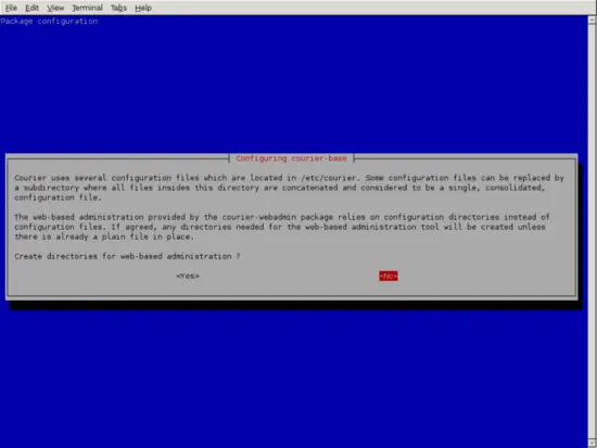 Installing courier-base - debian prompt