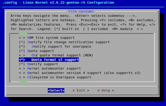 menuconfig enable quota 2