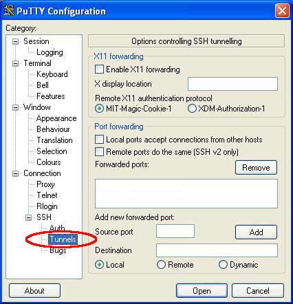 Step 3 - Go to Connection > SSH > Tunnels