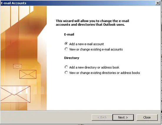 scr03 - MS Outllok: Add new e-mail account option