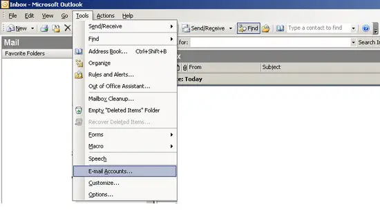 scr02 - Selecting 'tools' -> 'E-Mail account'