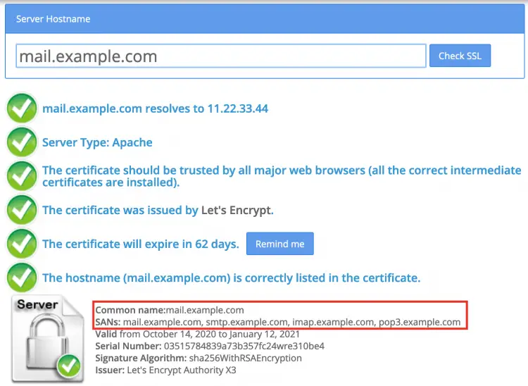 Screenshot of SSL check