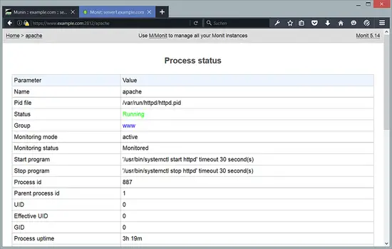 The Monit apache status page.