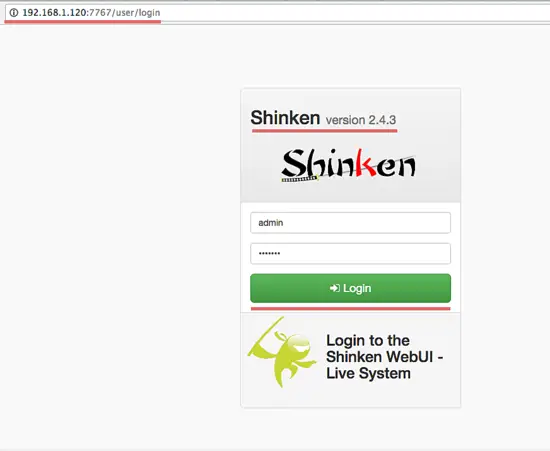 The Shinken Login page