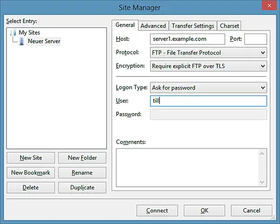 Filezilla server login details.