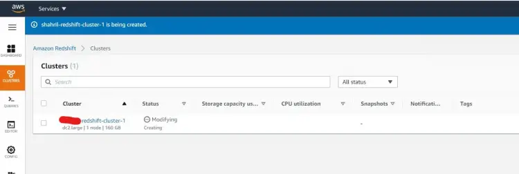 redshift Cluster created successfully