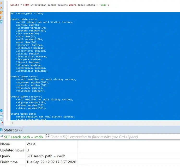 Create Table Schema
