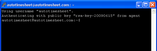 Screen shot: PuTTY - Authenticating with public key from agent