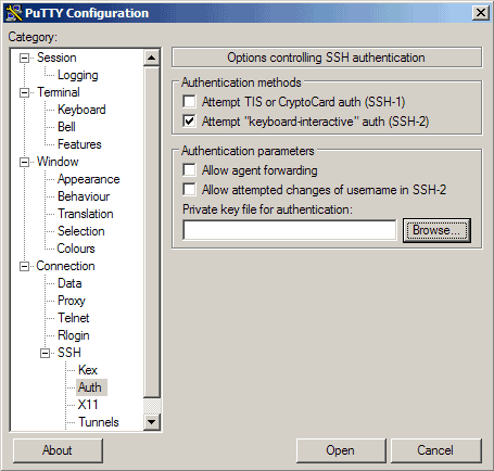 Putty Auth settings