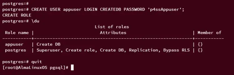 create role postgresql