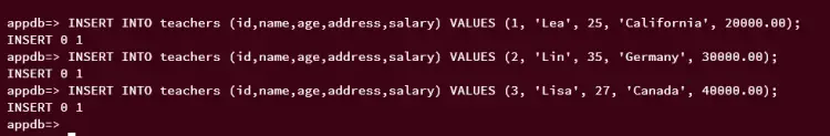 insert data postgresql