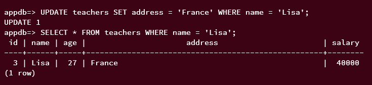 updating data postgresql