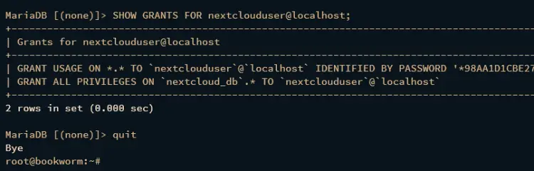 checking mariadb user