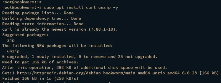 install unzip and curl