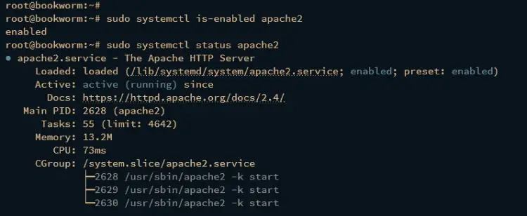 verify apache2 service
