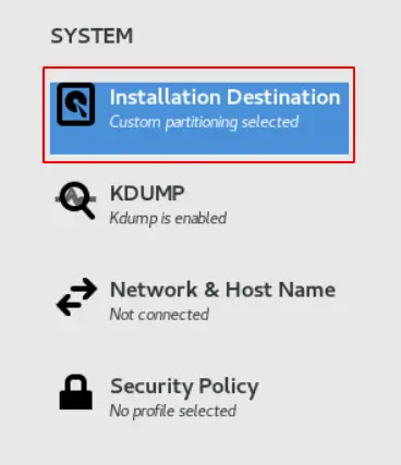 set up installation destination of rocky linux