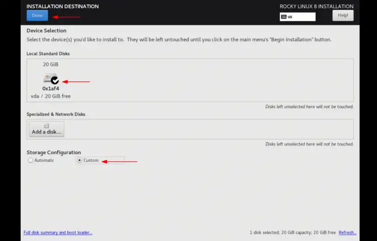 set up custom storage configuration and partition