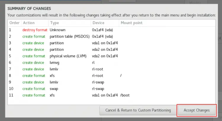 Apply new partition configuration