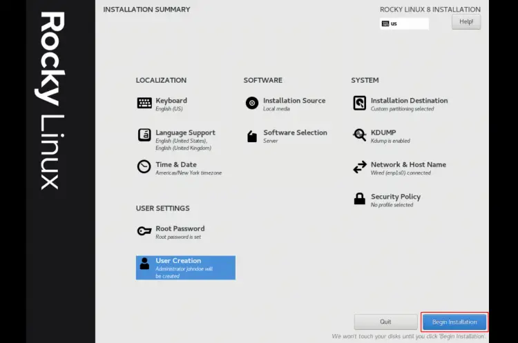 Installation Summary Rocky Linux