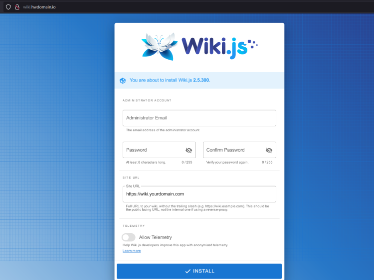 wiki.js install page