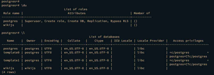 checking list database and user