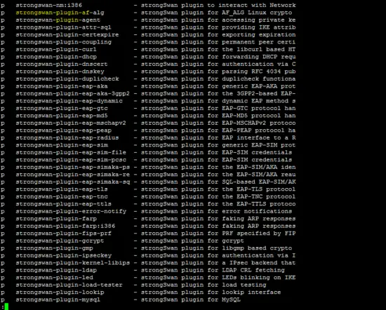 List the Strongswan Plugins.