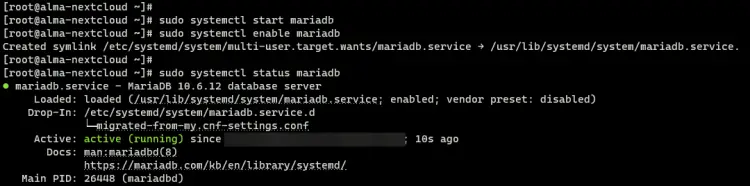 starting and verifying mariadb service