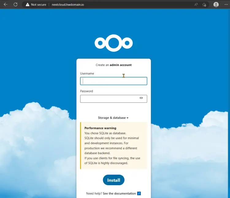 nextcloud installer page