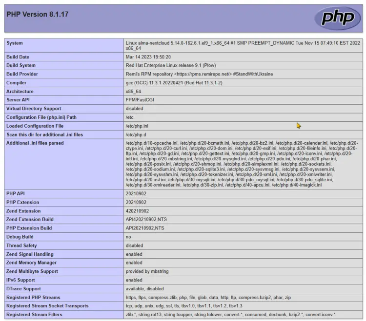 testing PHP and httpd web server via test.php