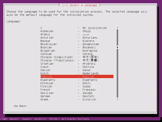 Select the language for the installed Operating System